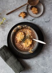 Bowl with French onion soup