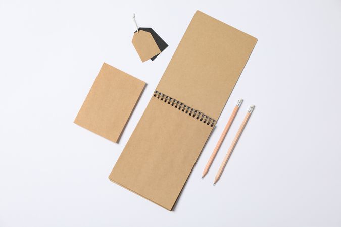 Composition with blank stationery on plain background, space for text