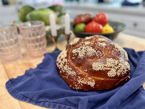 Homemade round challah for the Jewish New Year