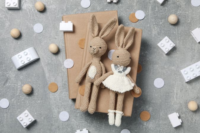 Concept of baby book or books for children, top view