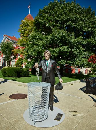 Man throwing away garbage statue, Crown Point, Indiana