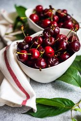 Sweet cherries in ceramic bowl