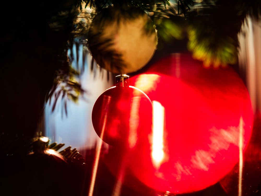 Christmas tree balls. Beautiful bokeh. Festive mood.