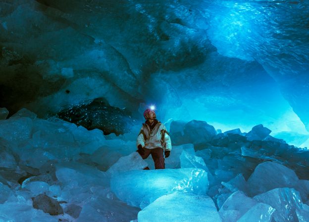 Man inside crystal cave