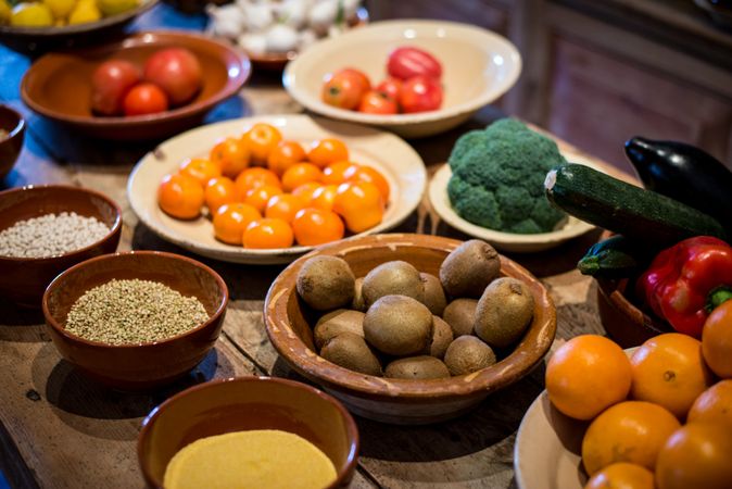 Old village cellar with spices, vegetables and fruits