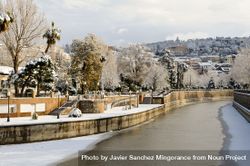 Icy river after snow storm in Granada, Spain bxXjdb
