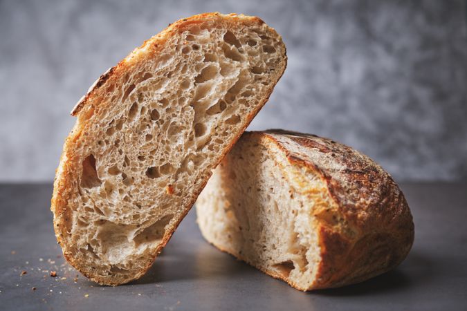 Organic sourdough bread crumb with whole wheat flour