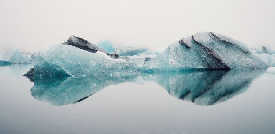Ice on water between snow