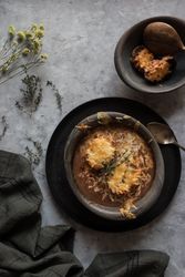 Bowl with French onion soup