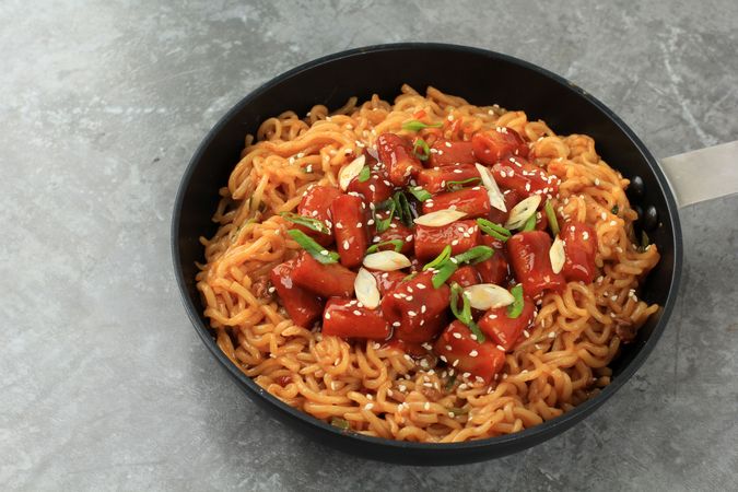 Rabokki or Ramen Tteokbokki, Korean Instant Noodle with Rice Cake Tteokpokki