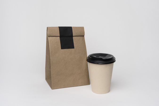 Paper bag with coffee cup