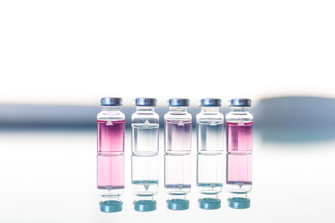 Scientific or medical samples on glass table