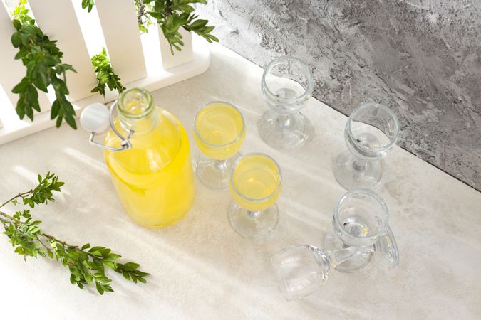 Concept of tasty drink, Limoncello, Italian lemon liqueur