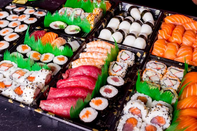 Tasty sushi served in a table