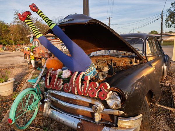 Vintage car stuffed with knick knacks, Pontotoc, Mississippi
