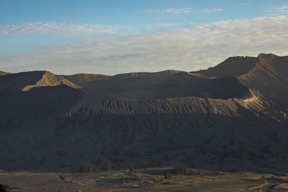 Bromo active volcano, seen from Cemoro Lawang village, in East Java province, Indonesia