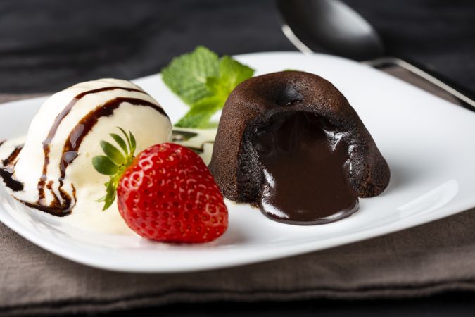 Petit Gateau dessert with ice cream.