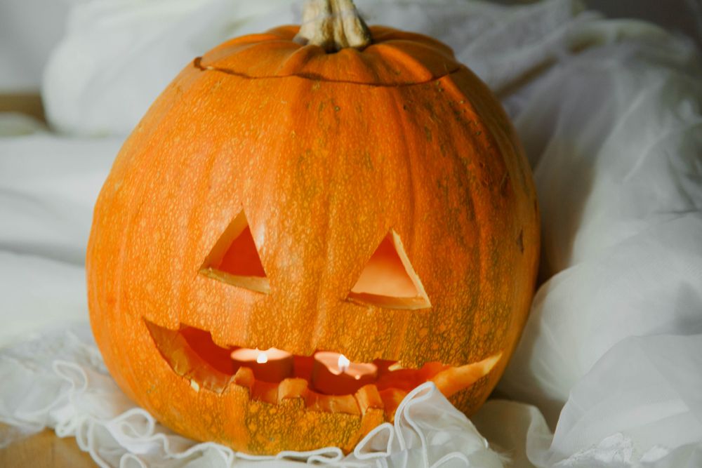 Jack o lantern on light textile