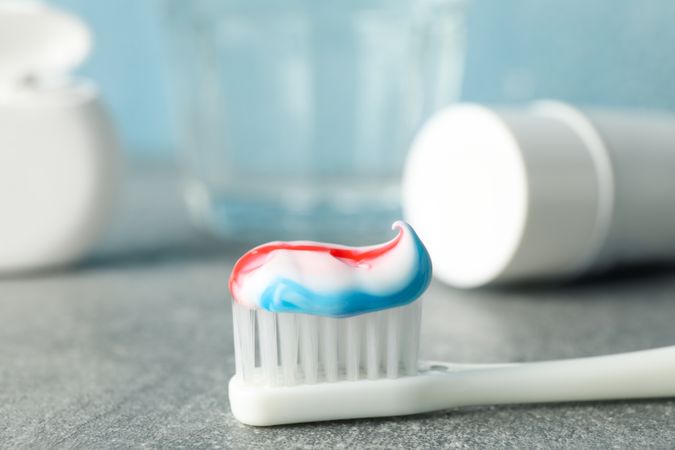 Toothbrush with toothpaste, close up. Dental care