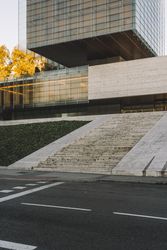 Marked road and part of building in street