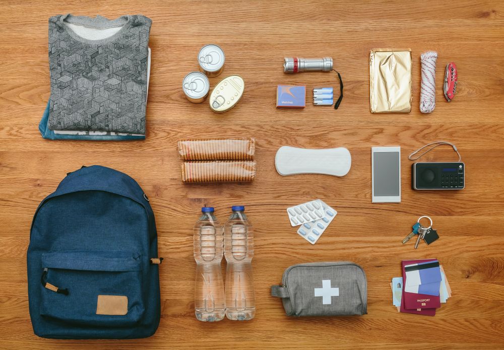 Top view of emergency backpack set