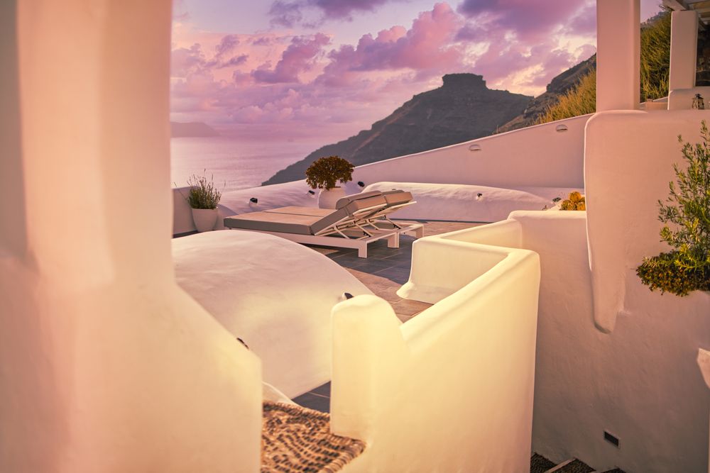 View of purple sunset from patio