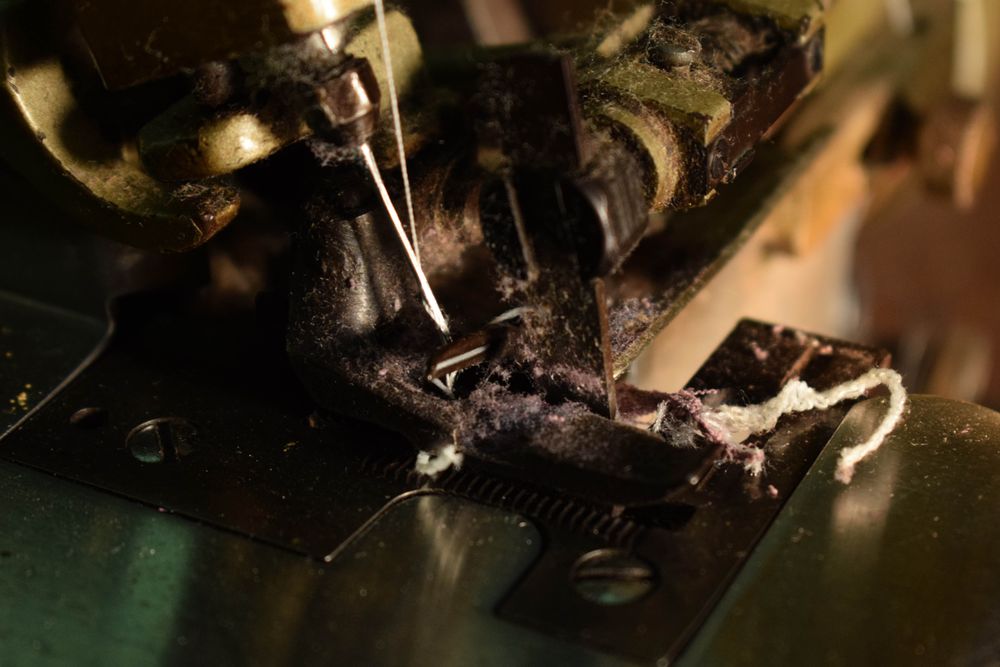 Strip of fabric in tailor's sewing machine