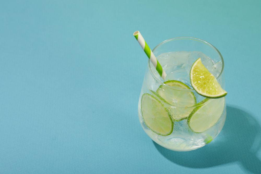 Glass of mojito, delicious fresh summer cocktail, space for text