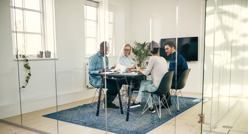 Multi-ethnic colleagues during a meeting in a modern office
