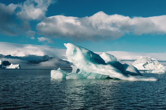 Ice on water and blue sky