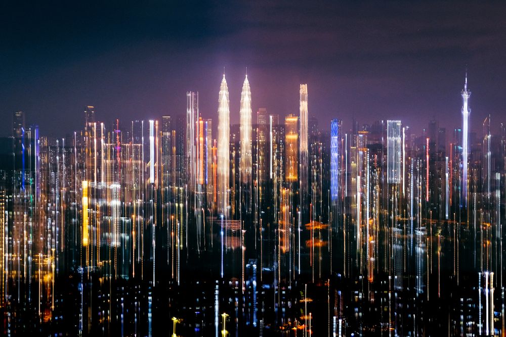 City scape with light trails