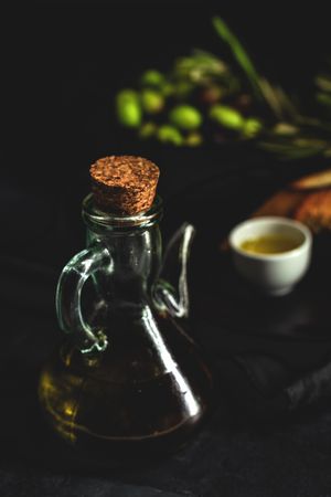 Fresh Spanish extra virgin olive oil with olives