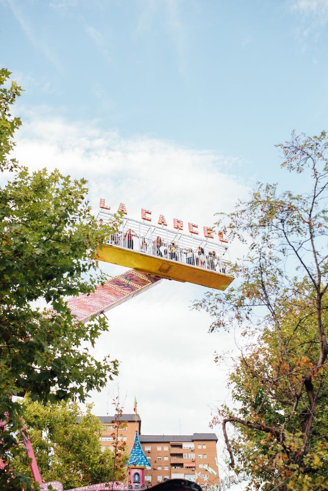 Amusement ride amidst trees in park