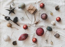 Flat-lay of holiday decoration, top view