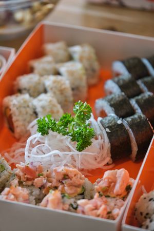 Sushi rolls set in box