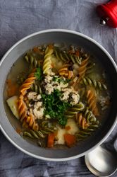 Spiral pasta and chicken or turkey