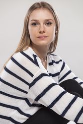 young woman in striped clothing