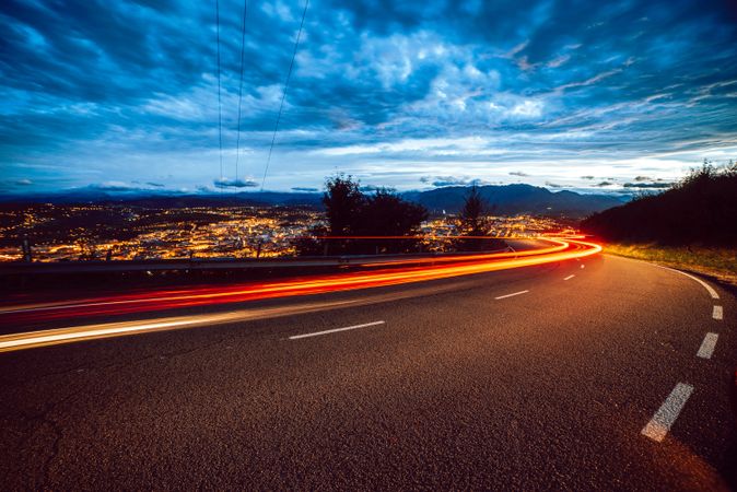 View of abstract shines on road at night