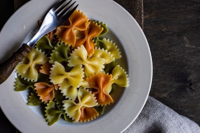 Boiled farfalle pasta in a bowl