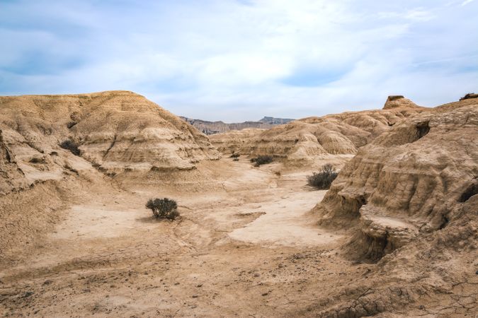 Amazing landscape of desert hills on background of blue sky