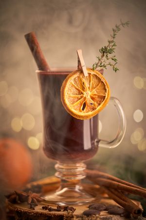 Mulled wine amidst smoke in room