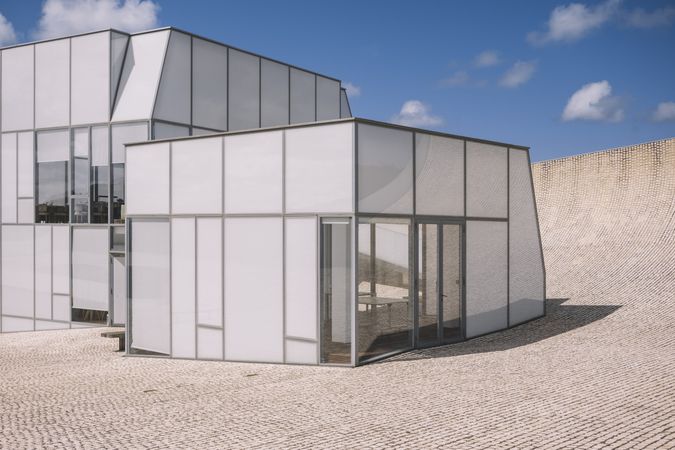 Modern style building with stair on block stone ground
