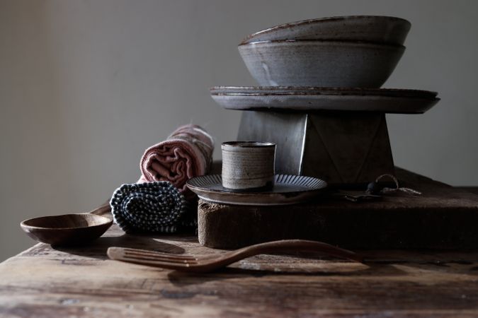 Vintage kitchenware on table