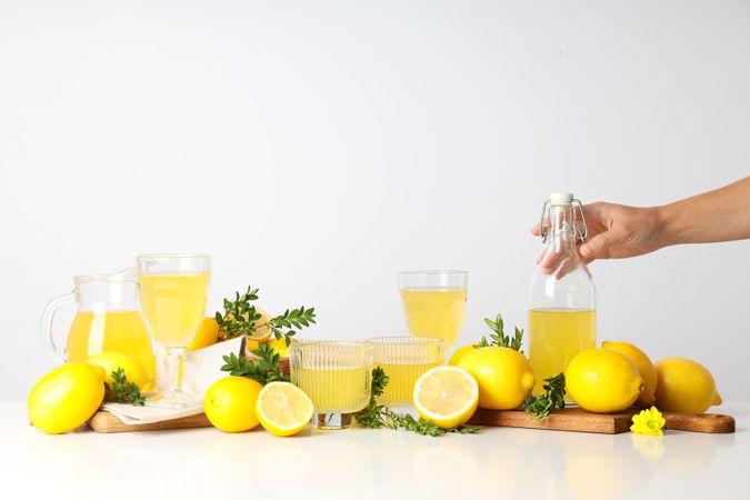 Concept of tasty drink, Limoncello, Italian lemon liqueur
