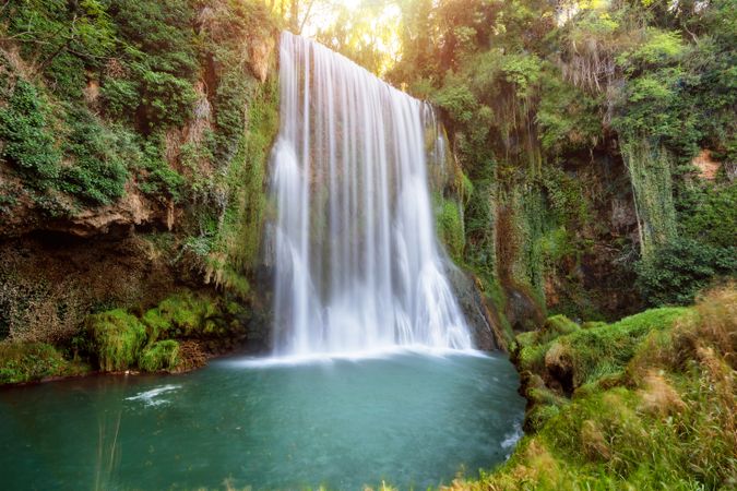 Scenic waterfall in tropical idyllic forest