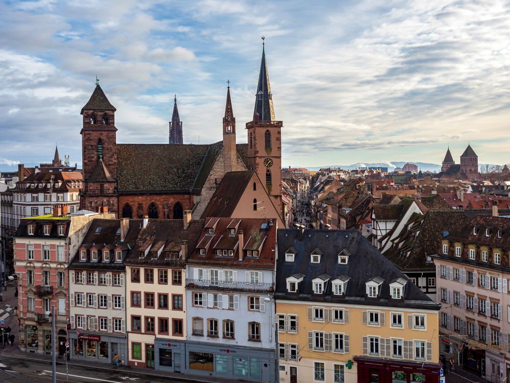 Strasbourg old city center panoramic overview from high point
