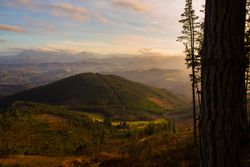 Majestic landscape of green mountains in sunlight