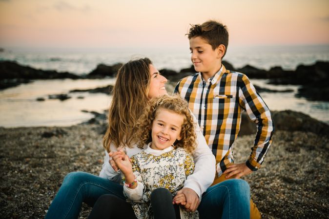 Mother with her children at beach