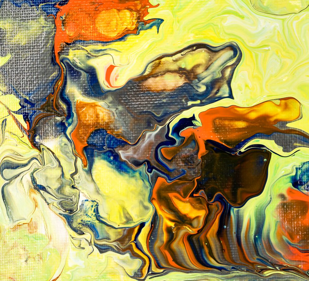 Yellow And Orange Fluid Art, Abstract Acrylic Pouring