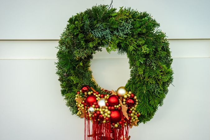 Christmas frame with thuja and baubles